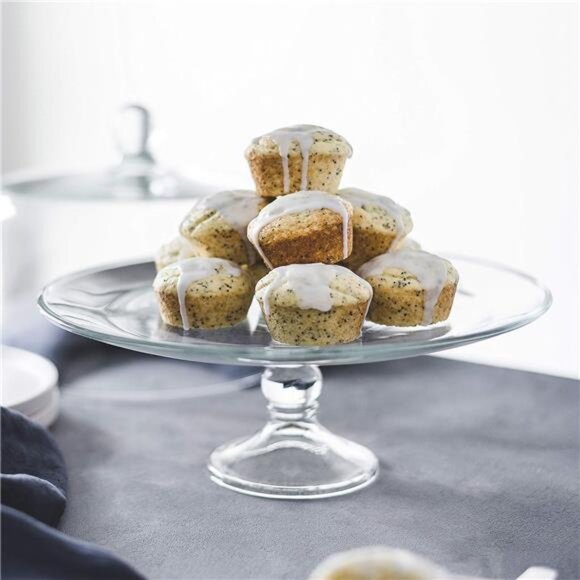 Glass Cake Stand with Dome Lid, Elegant Curved Footed Glass Cake Holder, Covered - Picture 3 of 8